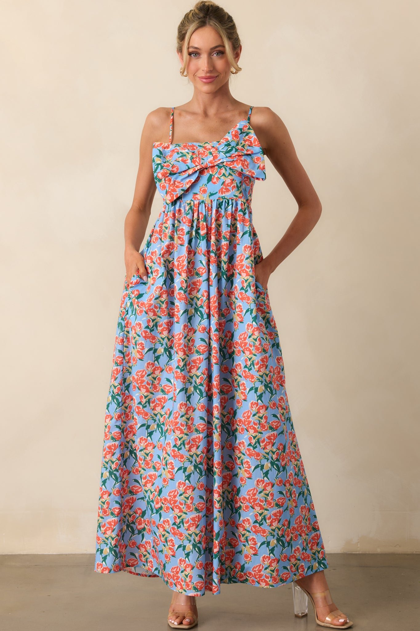 Too Good Not To Go Out Blue Floral Cotton Bow Front Jumpsuit - Image 3