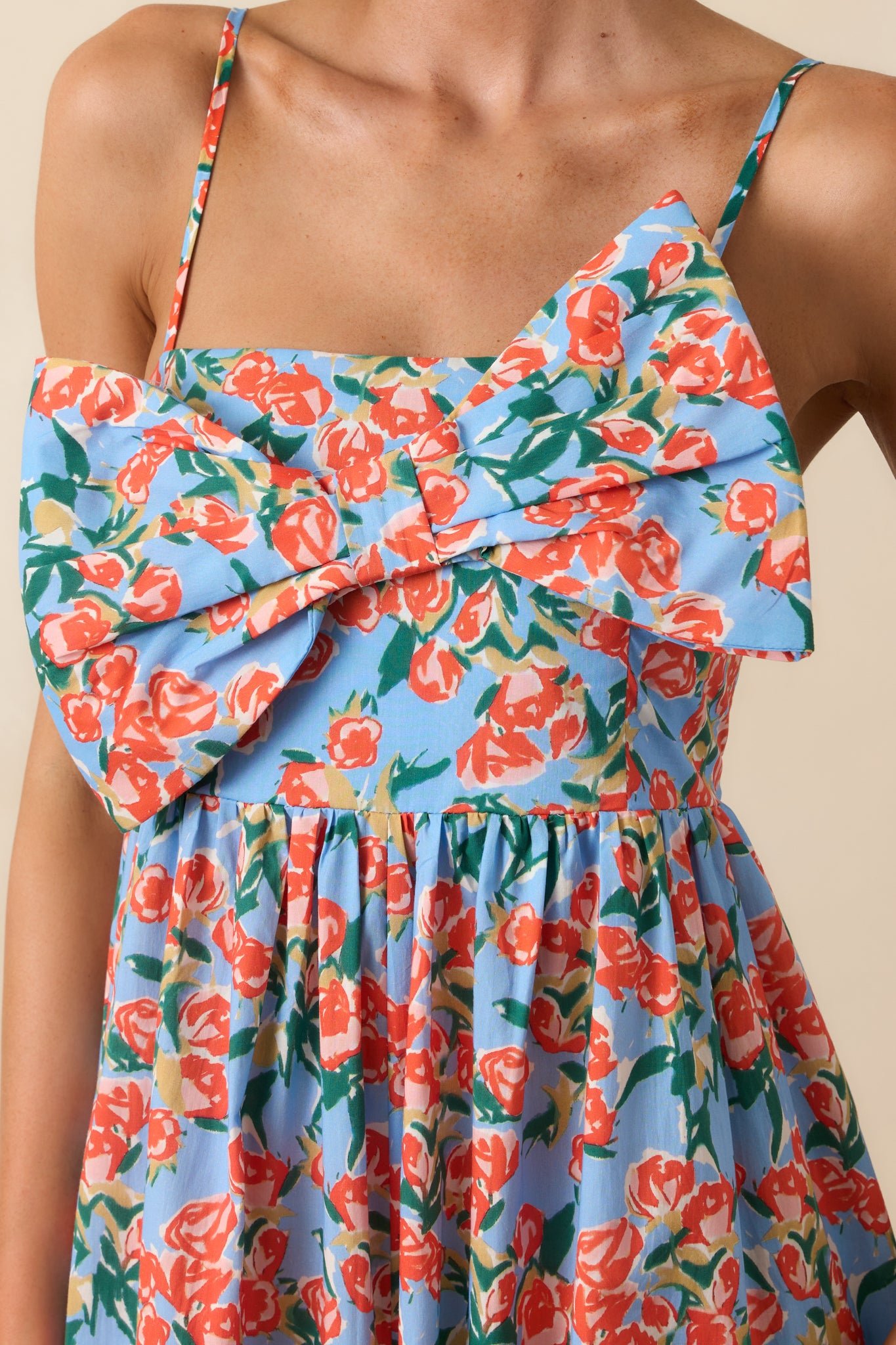 Too Good Not To Go Out Blue Floral Cotton Bow Front Jumpsuit - Image 2