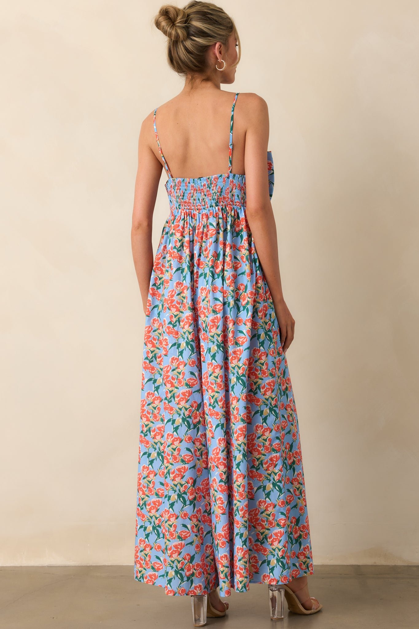 Too Good Not To Go Out Blue Floral Cotton Bow Front Jumpsuit - Image 7