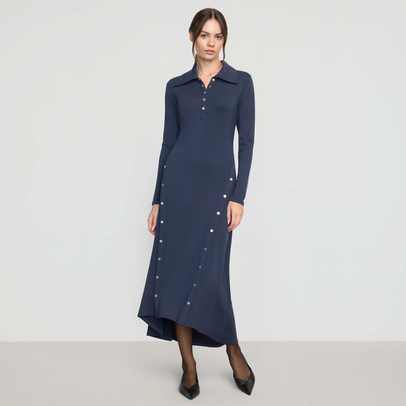 Shawna Button-Accent Collared Dress