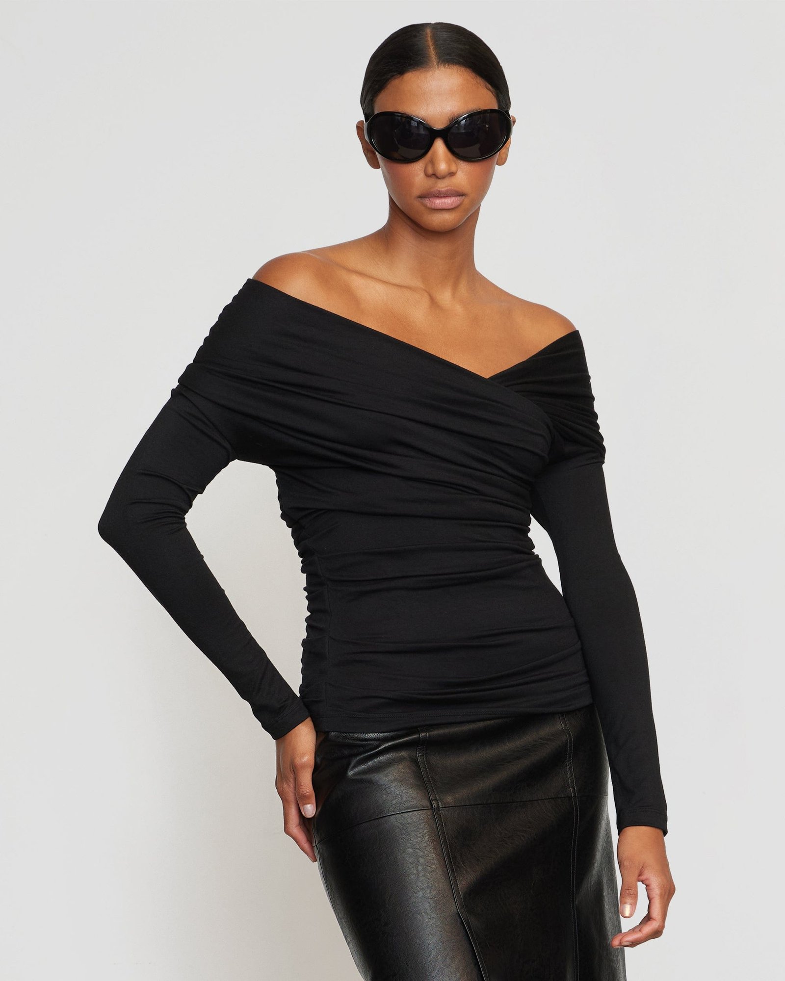 Theresa Ruched Off-Shoulder Long-Sleeve Tee - Image 6