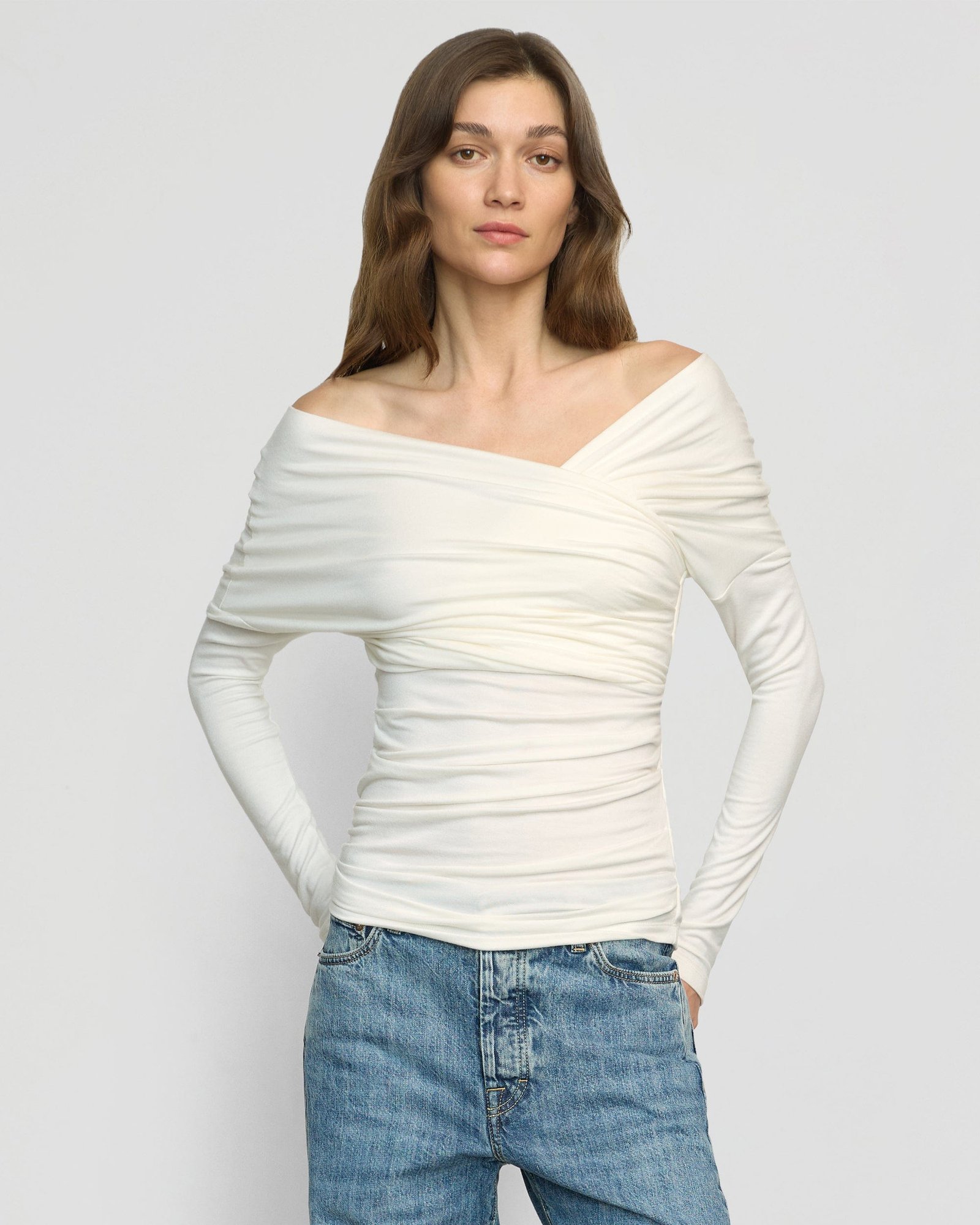 Theresa Ruched Off-Shoulder Long-Sleeve Tee - Image 2