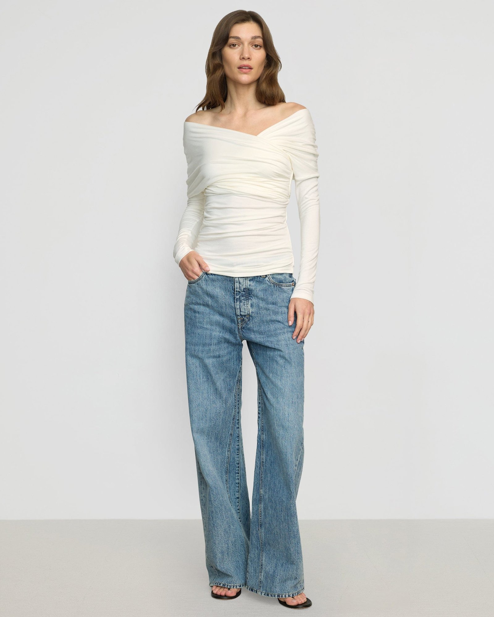 Theresa Ruched Off-Shoulder Long-Sleeve Tee - Image 3