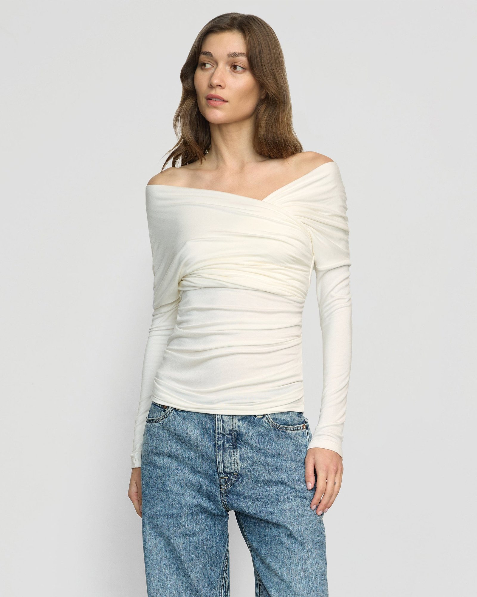 Theresa Ruched Off-Shoulder Long-Sleeve Tee - Image 4