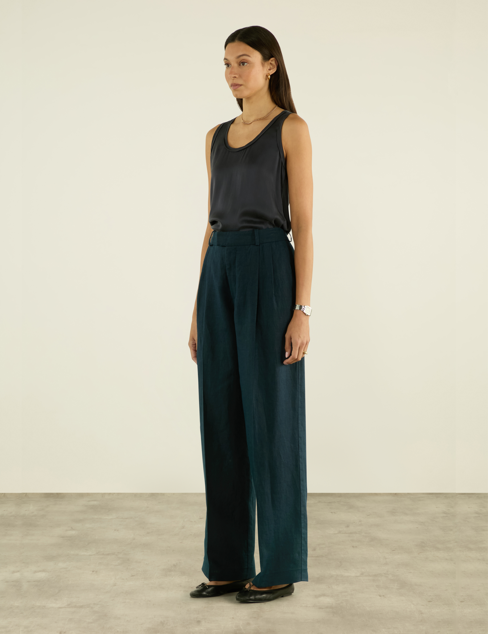 Rampling Trouser: Linen, Navy Blue