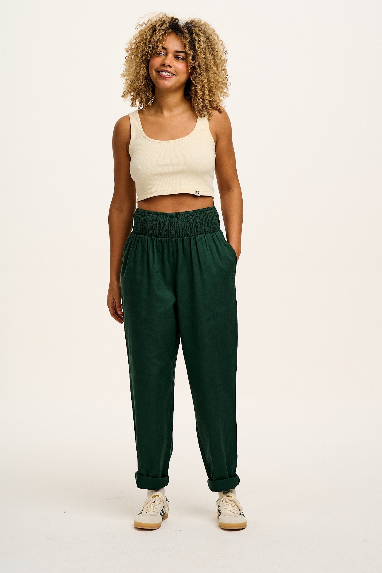 Alexa - Cotton Trousers in Posy Green - Image 2