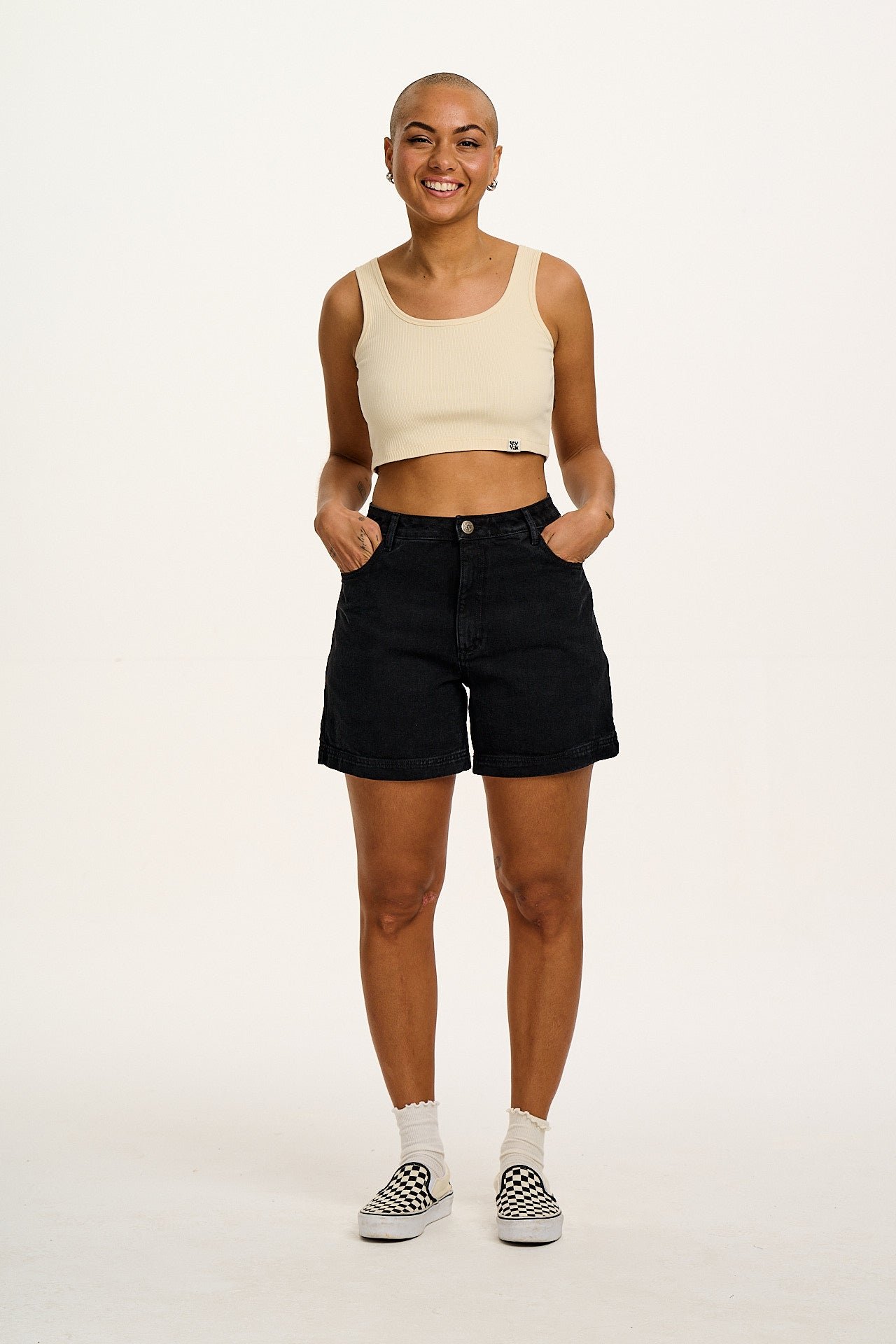 Lexi - High Waist Denim Shorts in Washed Black - Image 2