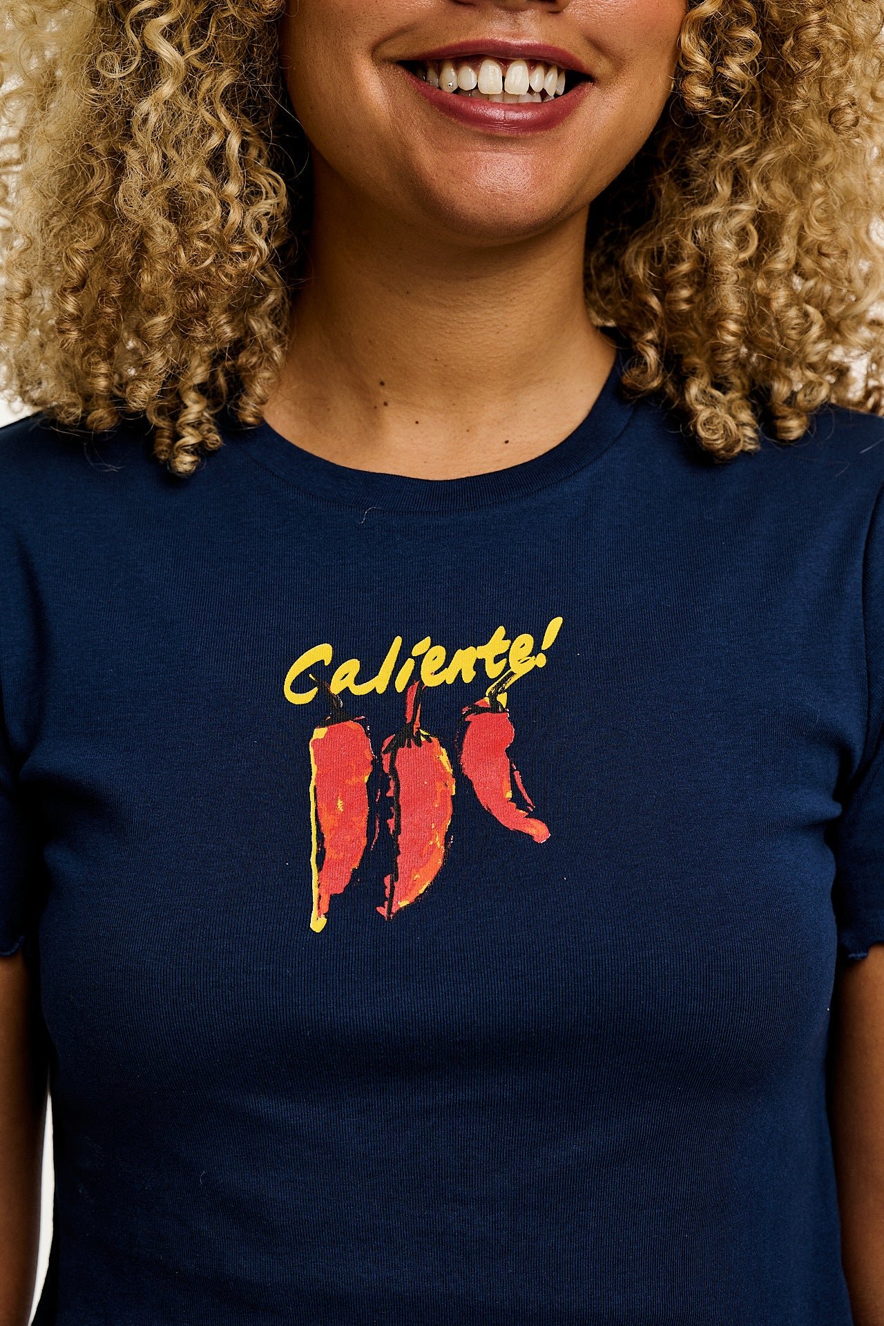 Greta - Cropped Cotton Top in Navy Caliente! Print - Image 2