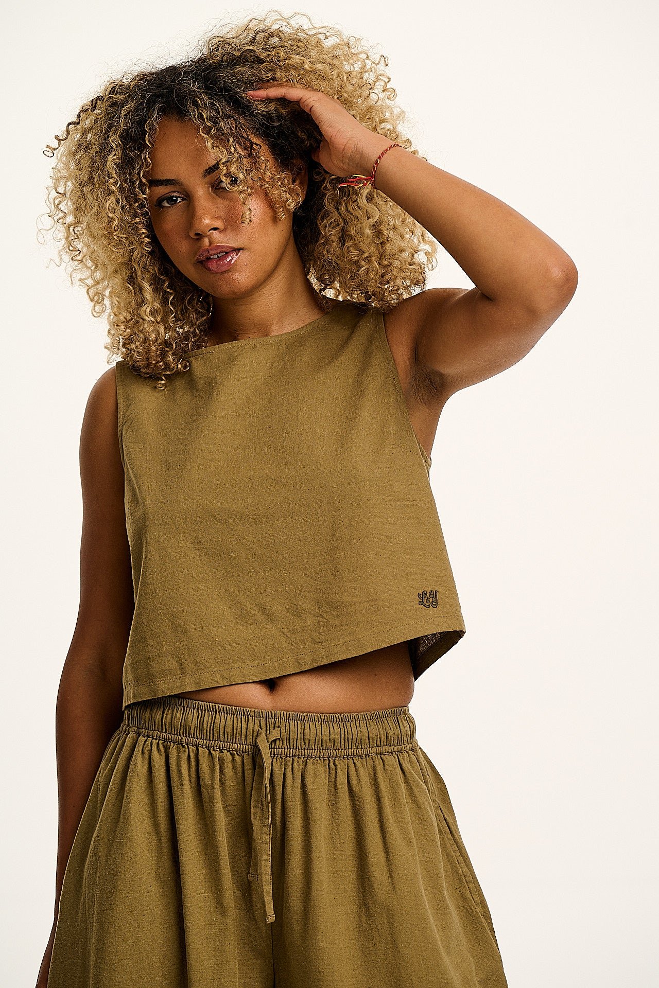 Arden - Cotton & Linen Shell Top in Khaki Green