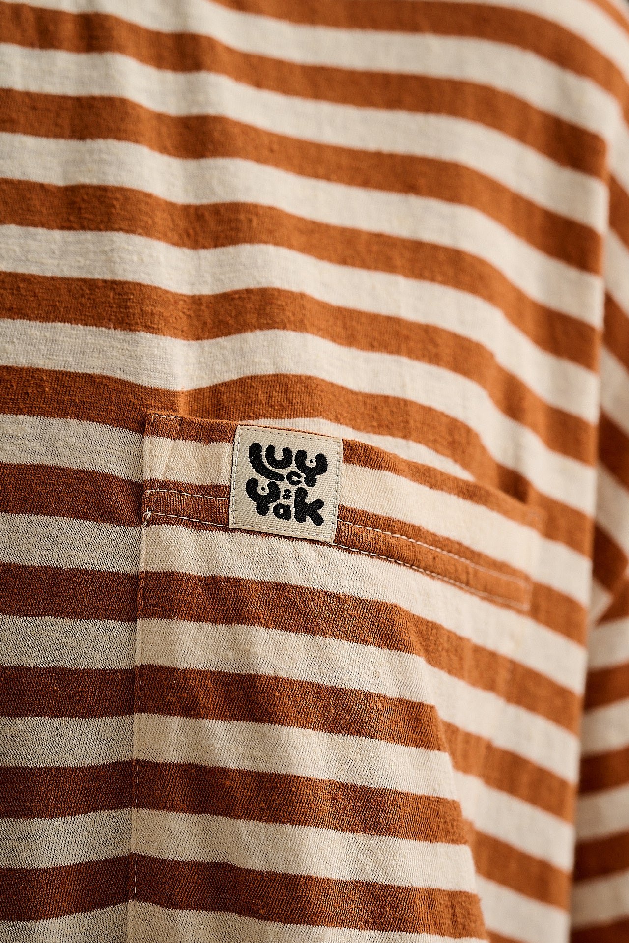 Toulon - Short Sleeve Pocket Tee in Amber & Ecru Stripe - Image 3