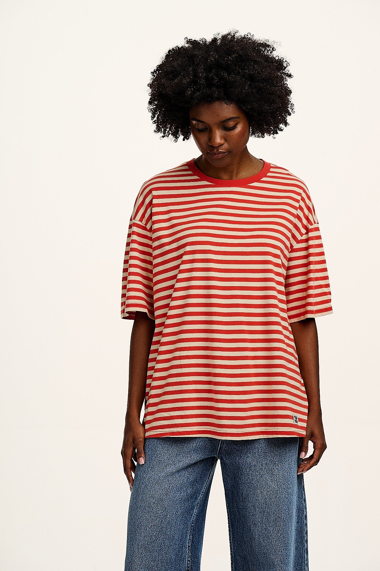 Benny - Oversized Cotton Tee in Red Stripe